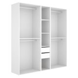 Guardaroba Grande Bianco Marrone Rovere 5 Ripiani Appendiabiti 45x205h cm, 2 Cassetti - Rector