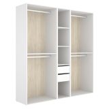 Guardaroba Grande Bianco Marrone Rovere 5 Ripiani Appendiabiti 45x205h cm, 2 Cassetti - Rector