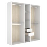 Guardaroba Grande Bianco Marrone Rovere 5 Ripiani Appendiabiti 45x205h cm, 2 Cassetti - Rector