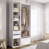 Guardaroba Grande Bianco Marrone Rovere 6 Ripiani Appendiabiti 45x205h cm, 2 Cassetti - Cornwell