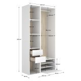 Guardaroba Grande Bianco Marrone Rovere 6 Ripiani Appendiabiti 45x205h cm, 2 Cassetti - Cornwell