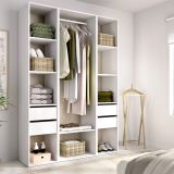 Guardaroba Grande Bianco Marrone Rovere 7 Ripiani Appendiabiti 45x205h cm, 4 Cassetti - Bellwood