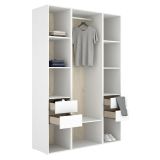 Guardaroba Grande Bianco Marrone Rovere 7 Ripiani Appendiabiti 45x205h cm, 4 Cassetti - Bellwood