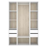 Guardaroba Grande Bianco Marrone Rovere 7 Ripiani Appendiabiti 45x205h cm, 4 Cassetti - Bellwood