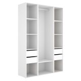 Guardaroba Grande Bianco Marrone Rovere 7 Ripiani Appendiabiti 45x205h cm, 4 Cassetti - Bellwood