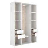 Guardaroba Grande Bianco Marrone Rovere 7 Ripiani Appendiabiti 45x205h cm, 4 Cassetti - Bellwood