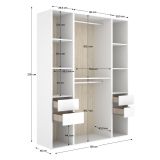 Guardaroba Grande Bianco Marrone Rovere 7 Ripiani Appendiabiti 45x205h cm, 4 Cassetti - Gardiner
