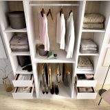 Guardaroba Grande Bianco Marrone Rovere 7 Ripiani Appendiabiti 45x205h cm, 4 Cassetti - Gardiner