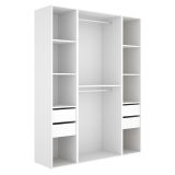 Guardaroba Grande Bianco Marrone Rovere 7 Ripiani Appendiabiti 45x205h cm, 4 Cassetti - Gardiner