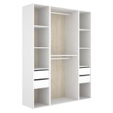 Guardaroba Grande Bianco Marrone Rovere 7 Ripiani Appendiabiti 45x205h cm, 4 Cassetti - Gardiner