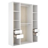 Guardaroba Grande Bianco Marrone Rovere 7 Ripiani Appendiabiti 45x205h cm, 4 Cassetti - Gardiner
