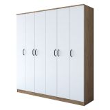 Guardaroba Grande Bianco Marrone Rovere Appendiabiti 14 Ripiani 180x191h cm, Apertura Battente - Postua