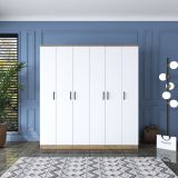 Guardaroba Grande Bianco Marrone Rovere Appendiabiti 14 Ripiani 180x191h cm, Apertura Battente - Postua