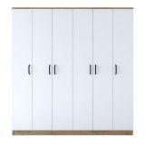 Guardaroba Grande Bianco Marrone Rovere Appendiabiti 14 Ripiani 180x191h cm, Apertura Battente - Postua