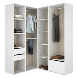 Guardaroba Grande Bianco Marrone Rovere Modulabile 11 Ripiani 145x205h cm, Appendiabiti - Rawlinson