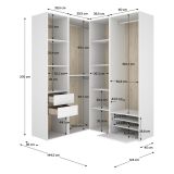 Guardaroba Grande Bianco Marrone Rovere Modulabile 11 Ripiani 145x205h cm, Appendiabiti - Rawlinson