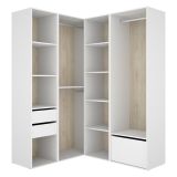 Guardaroba Grande Bianco Marrone Rovere Modulabile 11 Ripiani 145x205h cm, Appendiabiti - Rawlinson
