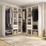 Guardaroba Grande Bianco Marrone Rovere Modulabile 13 Ripiani 186x205h cm, Appendiabiti - Yancy
