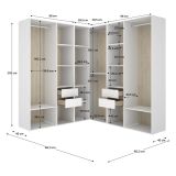 Guardaroba Grande Bianco Marrone Rovere Modulabile 13 Ripiani 186x205h cm, Appendiabiti - Yancy