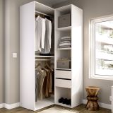 Guardaroba Grande Bianco Marrone Rovere Modulabile 4 Ripiani 105x205h cm, Appendiabiti - Labuco