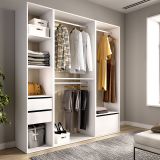 Guardaroba Grande Bianco Marrone Rovere Modulabile 7 Ripiani 45x205h cm, Appendiabiti - Keener
