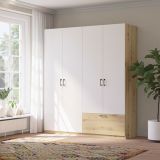 Guardaroba Grande Bianco Marrone Rovere Nodi 2 Ripiani Appendiabiti 180x210h cm, un Cassetto - Libanori