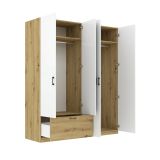 Guardaroba Grande Bianco Marrone Rovere Nodi 2 Ripiani Appendiabiti 180x210h cm, un Cassetto - Libanori