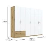 Guardaroba Grande Bianco Marrone Rovere Nodi 3 Ripiani Appendiabiti 269x210h cm, un Cassetto - Lezasana