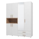 Guardaroba Grande Bianco Marrone Rovere Nodi 4 Ripiani 2 Cassetti 179x226.5h cm, Appendiabiti - Merlino