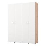 Guardaroba Grande Bianco Marrone Rovere Nodi 4 Ripiani 4 Ante 155x208h cm, 6 Vani - Soris