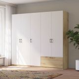 Guardaroba Grande Bianco Marrone Rovere Nodi 5 Ripiani Appendiabiti 225x210h cm, un Cassetto - Lezame