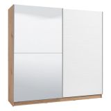 Guardaroba Grande Bianco Marrone Rovere Nodi Appendiabiti 8 Ripiani 217x210h cm, Apertura Scorrevole - Valsinni