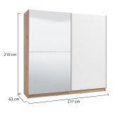 Guardaroba Grande Bianco Marrone Rovere Nodi Appendiabiti 8 Ripiani 217x210h cm, Apertura Scorrevole - Valsinni