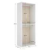 Guardaroba Grande Bianco Marrone Rovere un Ripiano Appendiabiti 45x205h cm, Cassetti - Ashebrook
