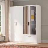Guardaroba Grande Bianco Nero 2 Ripiani Appendiabiti 180x210h cm, un Cassetto - Lidala