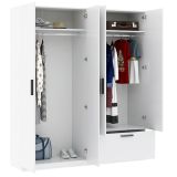 Guardaroba Grande Bianco Nero 2 Ripiani Appendiabiti 180x210h cm, un Cassetto - Lidala