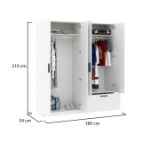 Guardaroba Grande Bianco Nero 2 Ripiani Appendiabiti 180x210h cm, un Cassetto - Lidala