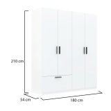 Guardaroba Grande Bianco Nero 2 Ripiani Appendiabiti 180x210h cm, un Cassetto - Lidase