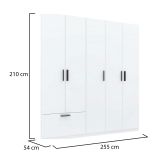 Guardaroba Grande Bianco Nero 3 Ripiani Appendiabiti 225x210h cm, un Cassetto - Liba
