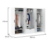 Guardaroba Grande Bianco Nero 3 Ripiani Appendiabiti 269x210h cm, un Cassetto - Letotava