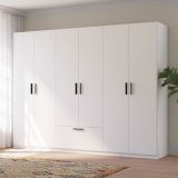 Guardaroba Grande Bianco Nero 3 Ripiani Appendiabiti 269x210h cm, un Cassetto - Libaha