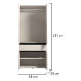 Guardaroba Grande Bianco Nero 3 Ripiani Appendiabiti 93x210.5h cm, Apertura Battente - Vimercati