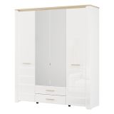 Guardaroba Grande Bianco Opaco Marrone Rovere 2 Cassetti 8 Ripiani 186x216h cm, Appendiabiti - Mahone