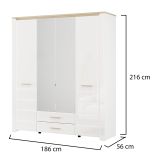 Guardaroba Grande Bianco Opaco Marrone Rovere 2 Cassetti 8 Ripiani 186x216h cm, Appendiabiti - Mahone