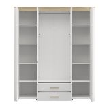 Guardaroba Grande Bianco Opaco Marrone Rovere 2 Cassetti 8 Ripiani 186x216h cm, Appendiabiti - Mahone