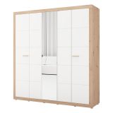 Guardaroba Grande Bianco Opaco Marrone Rovere Appendiabiti 5 Ripiani 194x208h cm, 8 Vani - Giseny