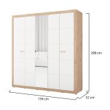 Guardaroba Grande Bianco Opaco Marrone Rovere Appendiabiti 5 Ripiani 194x208h cm, 8 Vani - Giseny