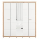 Guardaroba Grande Bianco Opaco Marrone Rovere Appendiabiti 5 Ripiani 194x208h cm, 8 Vani - Giseny