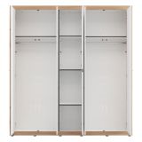 Guardaroba Grande Bianco Opaco Marrone Rovere Appendiabiti 5 Ripiani 194x208h cm, 8 Vani - Giseny