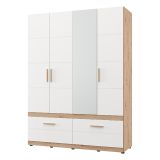 Guardaroba Grande Bianco Opaco Marrone Rovere Nodi 2 Cassetti 2 Ripiani 155x208h cm, Appendiabiti - Sayul